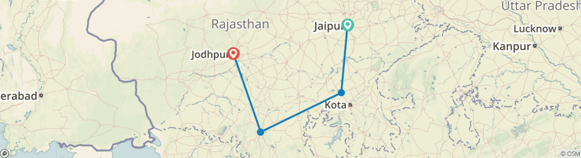Image of a map showing the route of the tour
