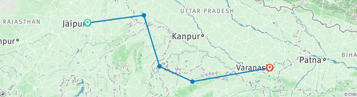 Image of a map showing the route of the tour