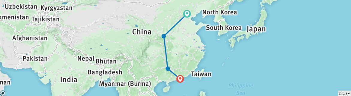 Image of a map showing the route of the tour