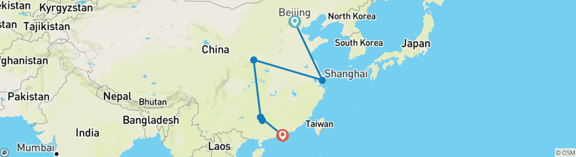 Foto van een kaart met de route van de rondreis