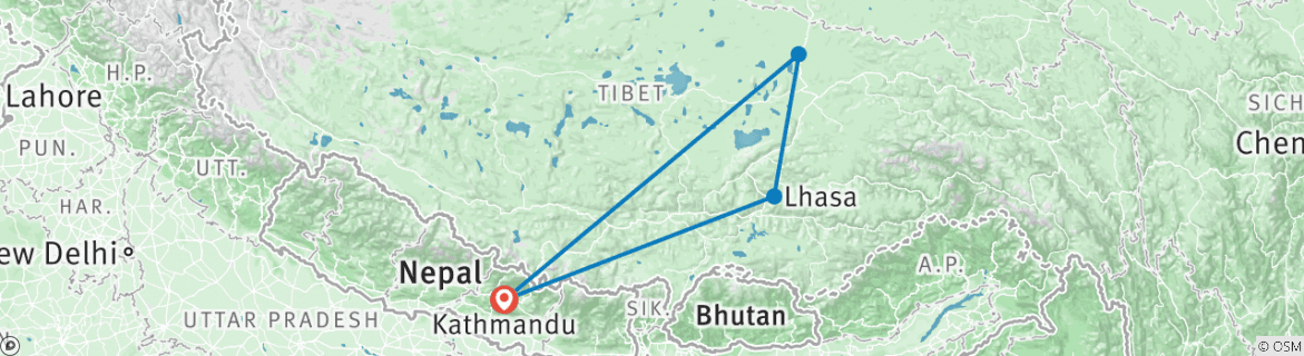Image of a map showing the route of the tour