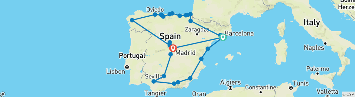Image d'une carte montrant l'itinéraire du circuit