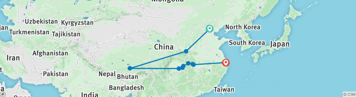Image of a map showing the route of the tour