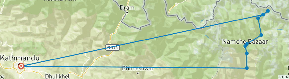 Image of a map showing the route of the tour