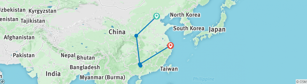 Image of a map showing the route of the tour
