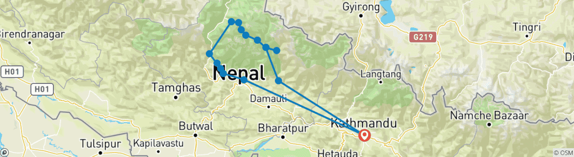 Image of a map showing the route of the tour