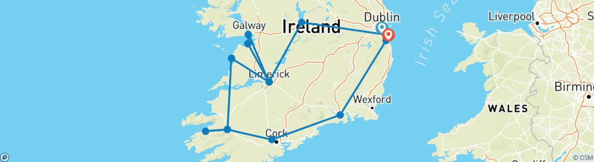 Image of a map showing the route of the tour