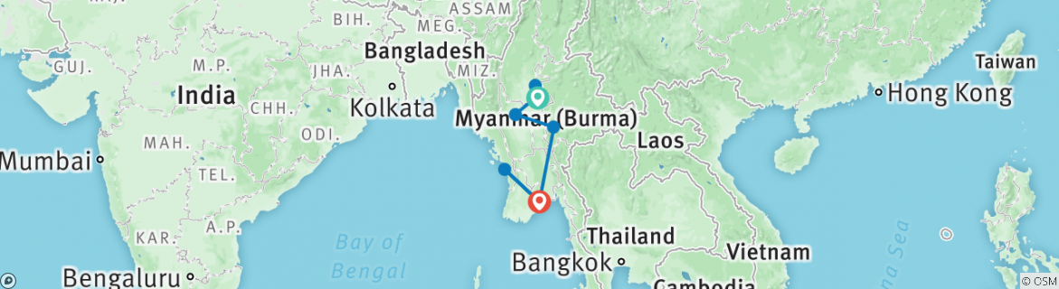 Image of a map showing the route of the tour