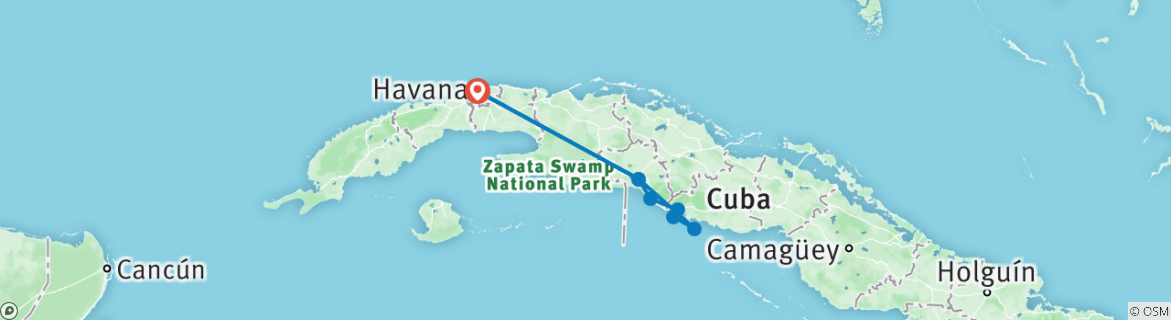 Image of a map showing the route of the tour