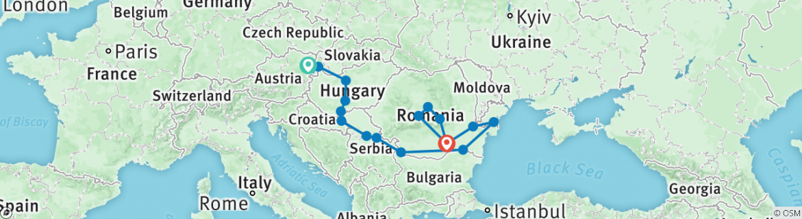 Image of a map showing the route of the tour