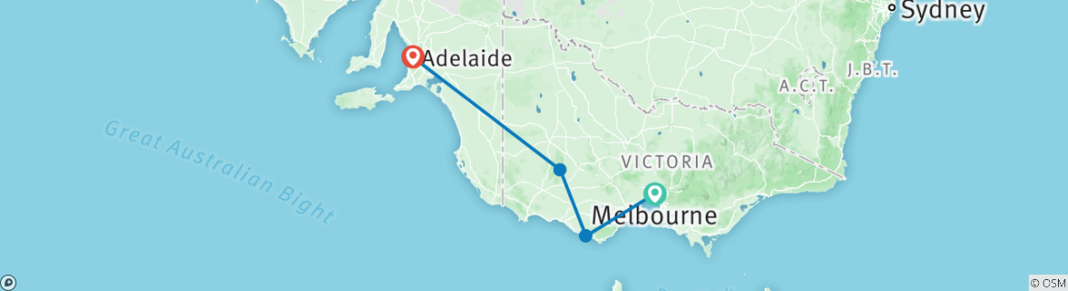 Image of a map showing the route of the tour