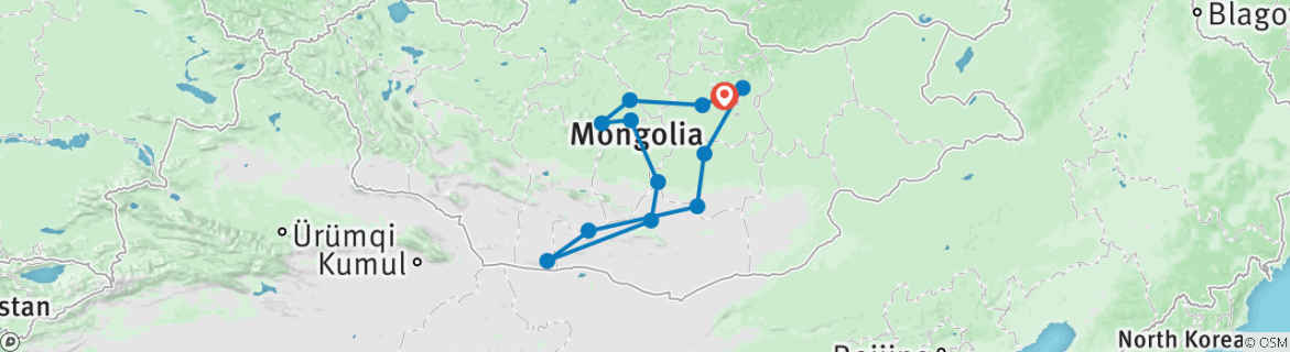 Image of a map showing the route of the tour