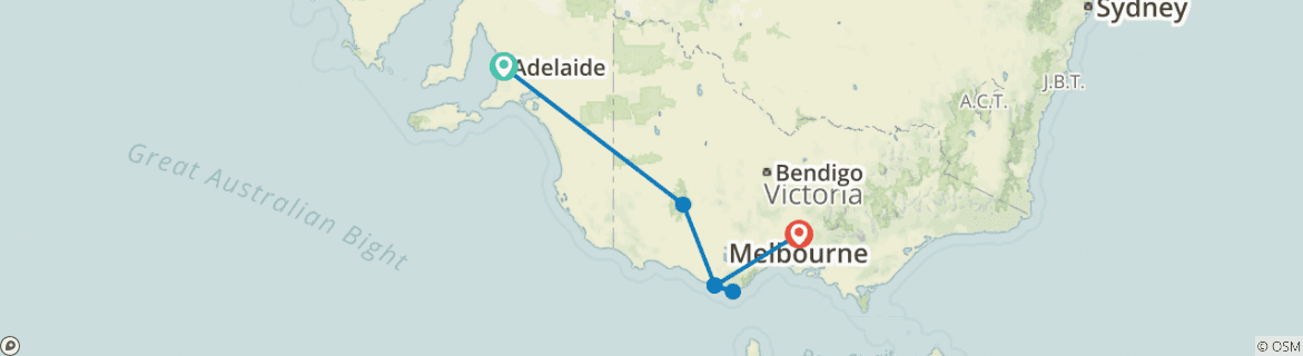 Image of a map showing the route of the tour