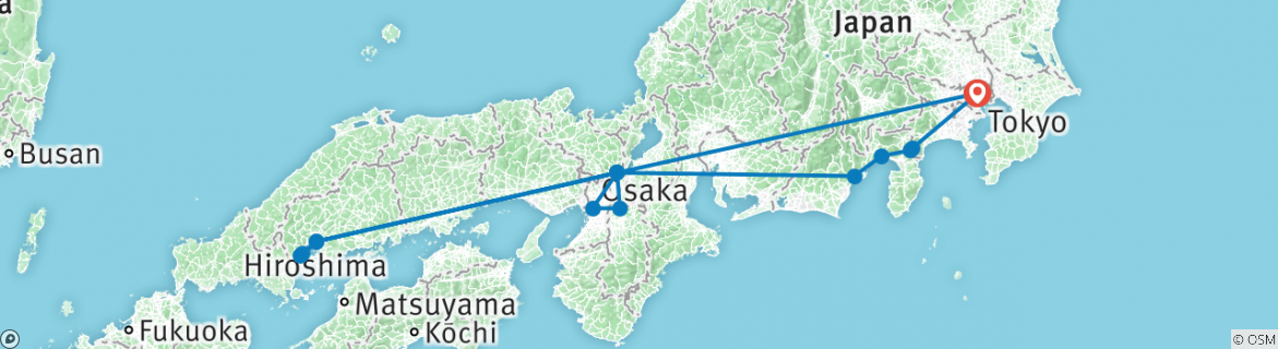 Image of a map showing the route of the tour