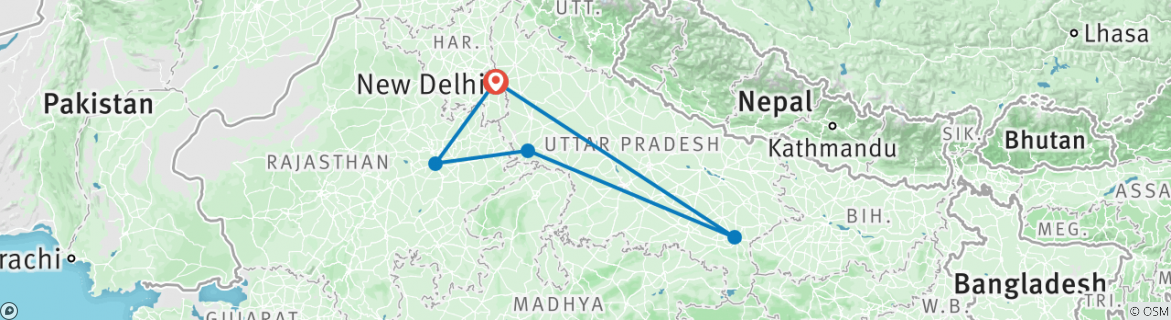 Image of a map showing the route of the tour