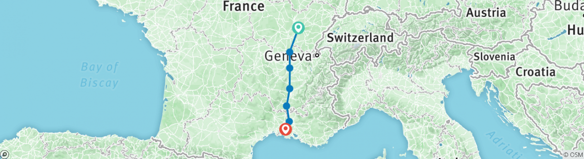 Image of a map showing the route of the tour