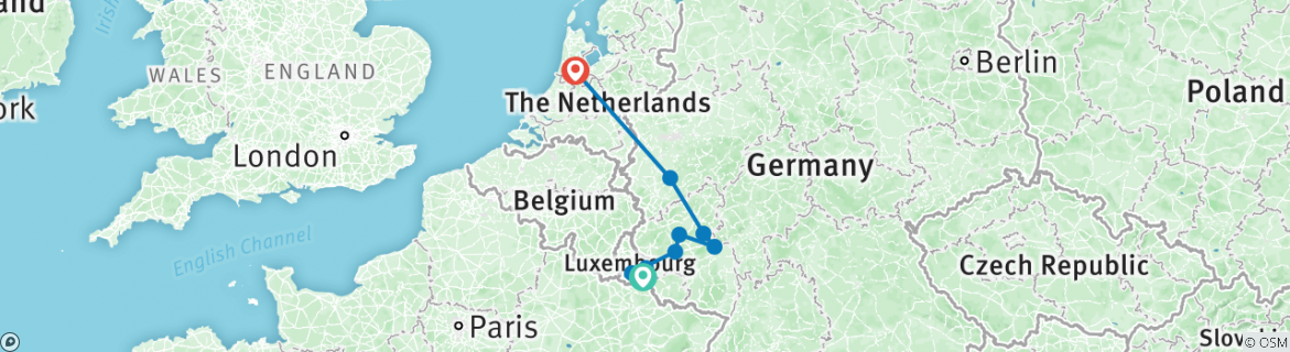 Image of a map showing the route of the tour