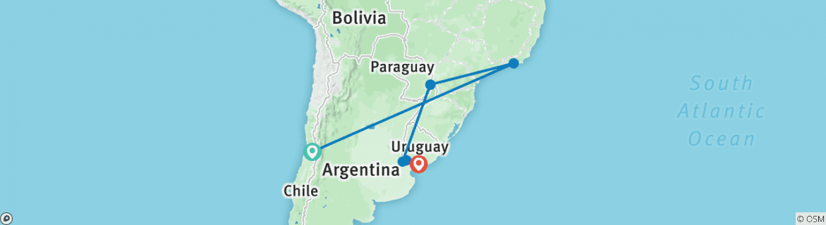 Image of a map showing the route of the tour