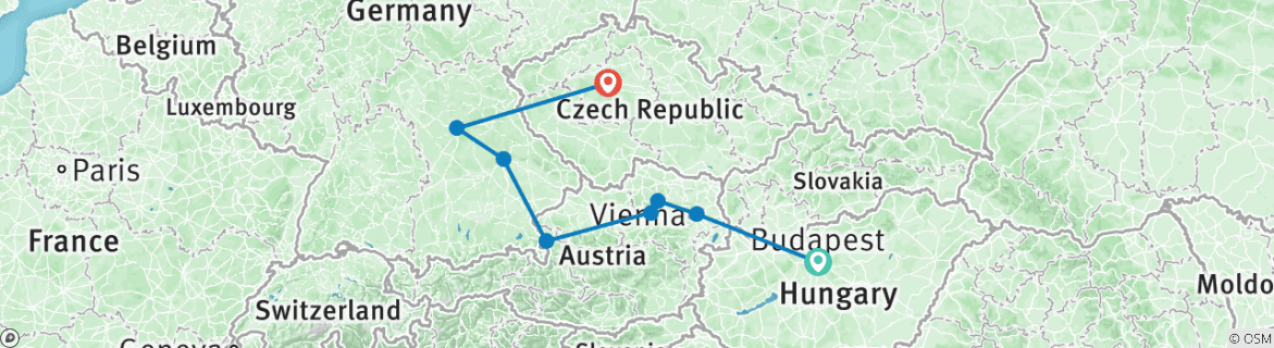 Image of a map showing the route of the tour