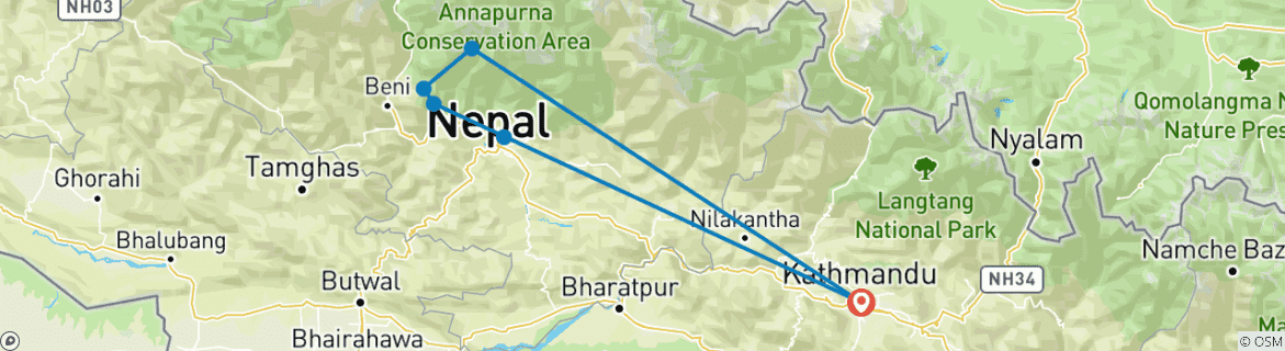 Carte du circuit Trek à Ghorepani Poon Hill