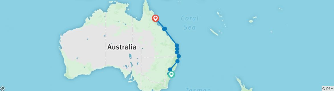 Image of a map showing the route of the tour