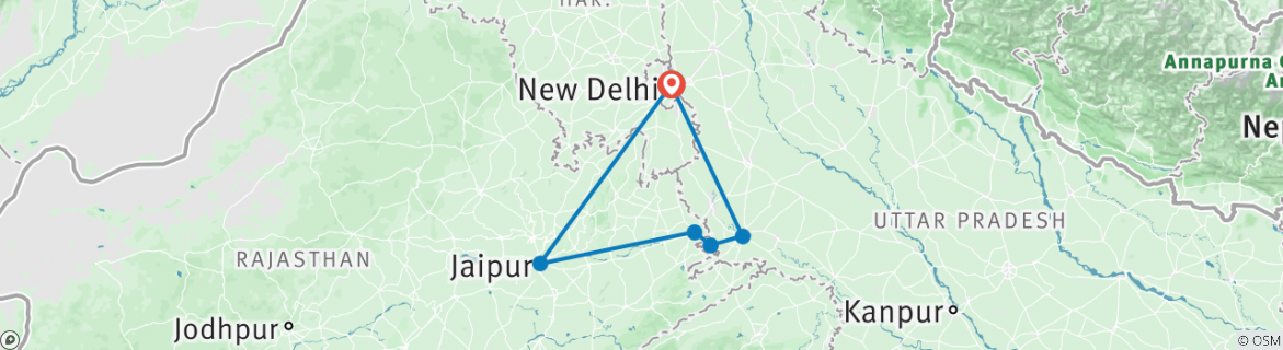Image of a map showing the route of the tour