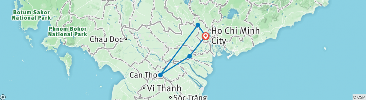 Image of a map showing the route of the tour