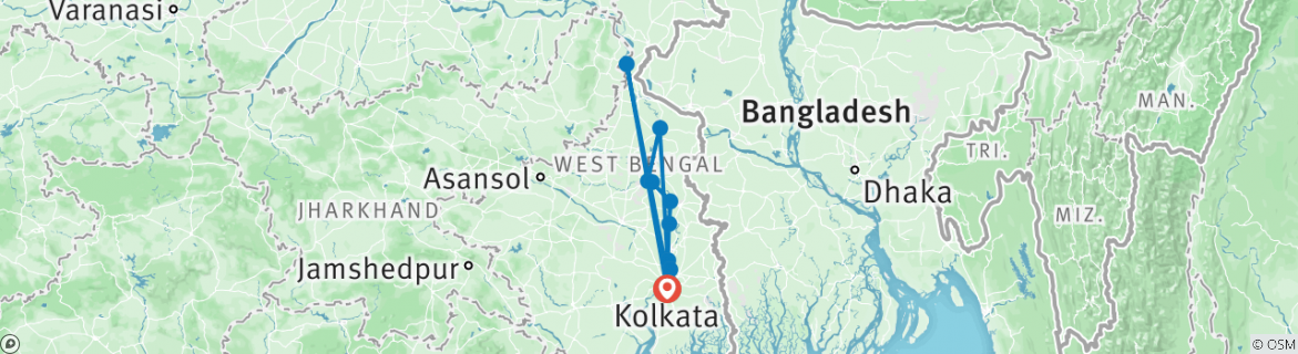 Image of a map showing the route of the tour