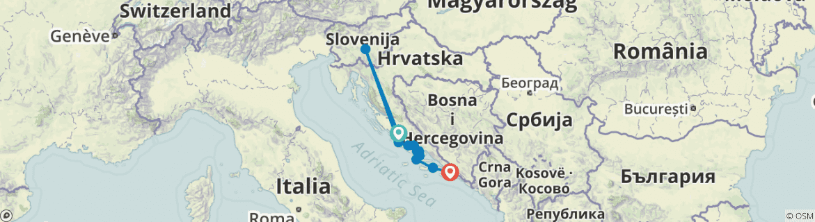 Image of a map showing the route of the tour