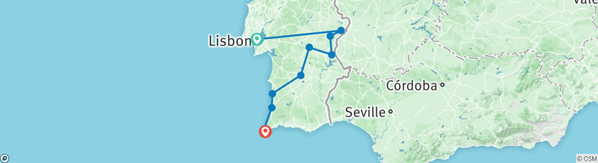 Image of a map showing the route of the tour