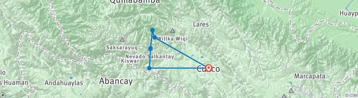 Carte du circuit 8 jours de trekking dans le Salkantay