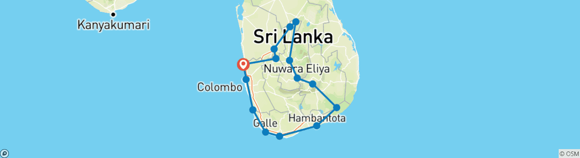 Image of a map showing the route of the tour