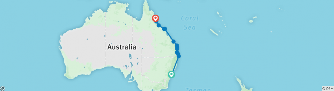 Image of a map showing the route of the tour