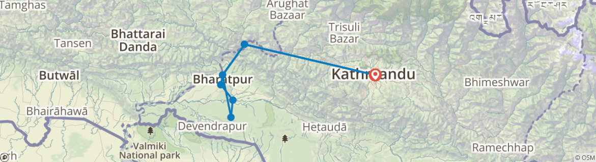 Image of a map showing the route of the tour
