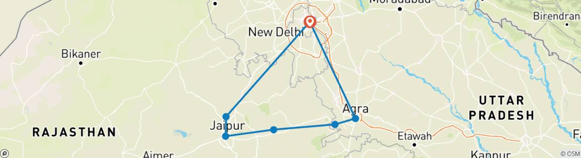 Image of a map showing the route of the tour