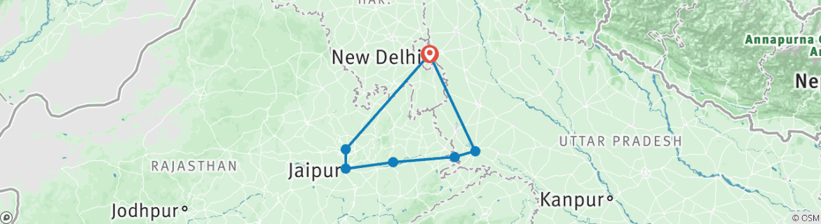 Image of a map showing the route of the tour