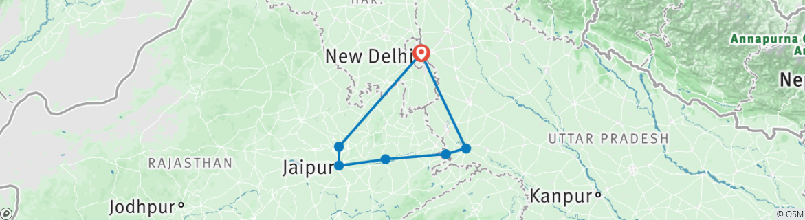 Image of a map showing the route of the tour