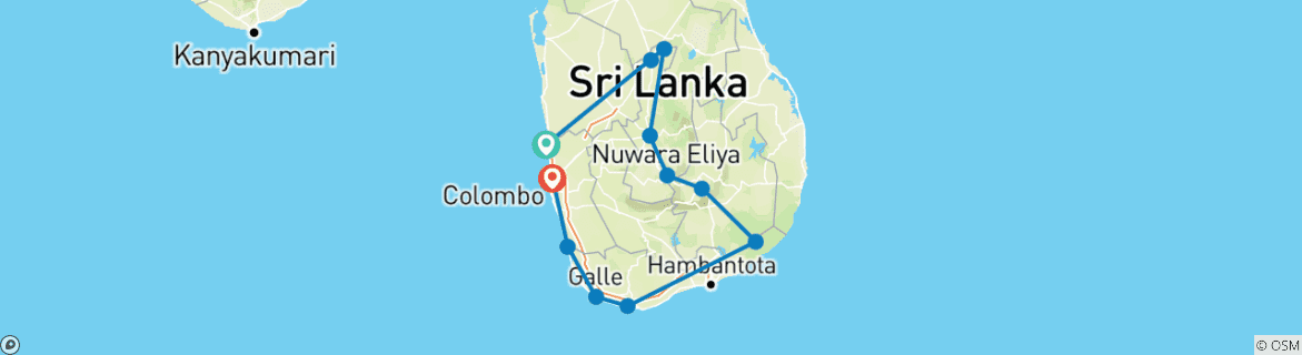 Image of a map showing the route of the tour