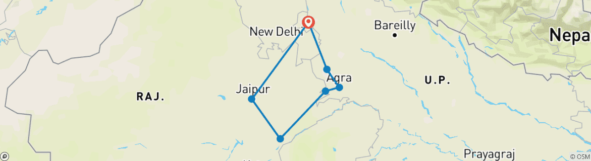 Image of a map showing the route of the tour