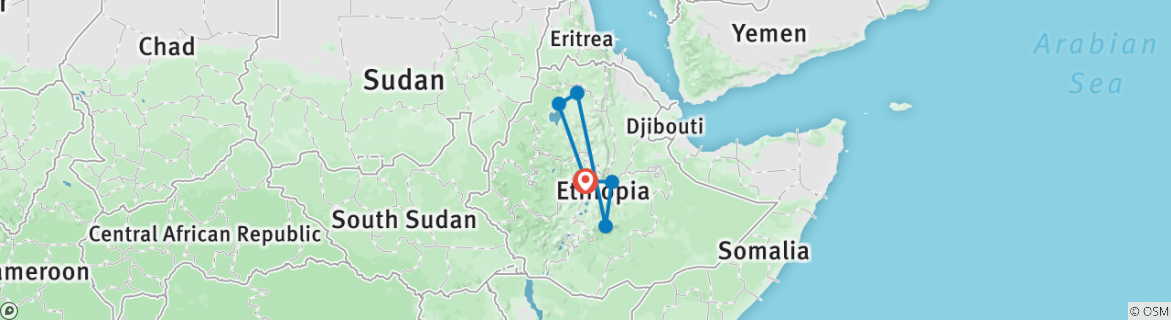Image of a map showing the route of the tour