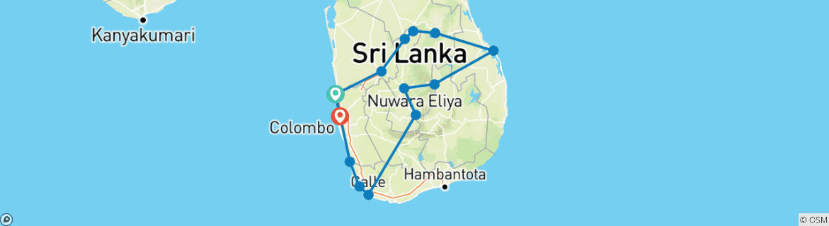 Image of a map showing the route of the tour