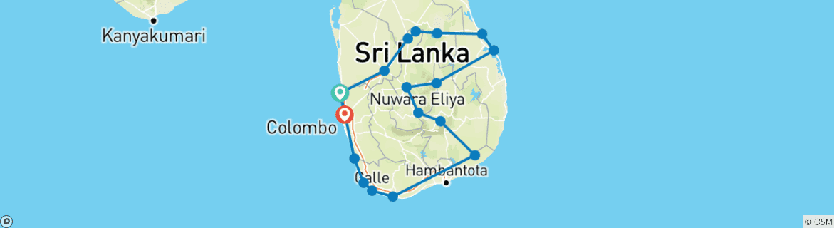Image of a map showing the route of the tour