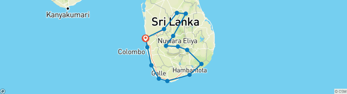 Image of a map showing the route of the tour