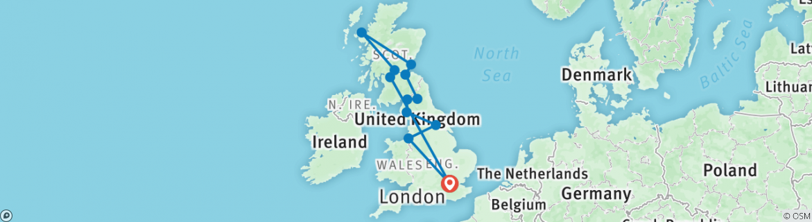 Image of a map showing the route of the tour