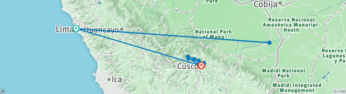 Image of a map showing the route of the tour