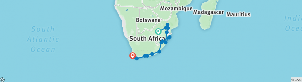 Image of a map showing the route of the tour