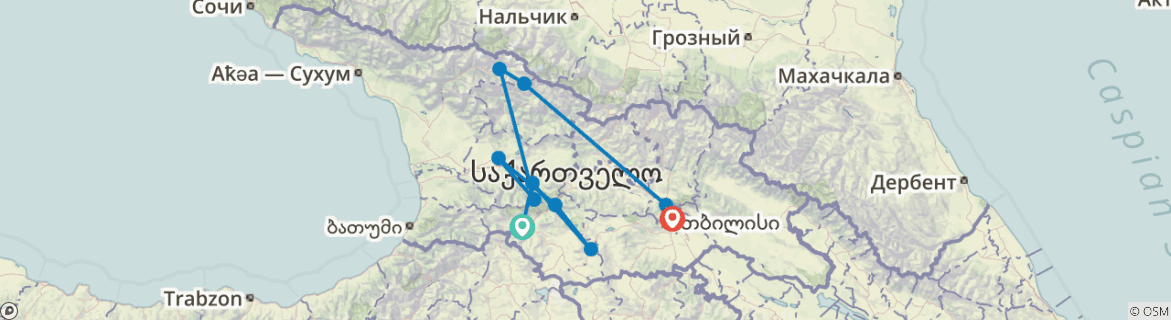 Image of a map showing the route of the tour