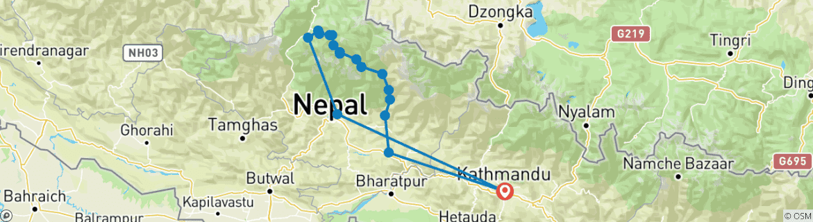 Karte mit der Reiseroute