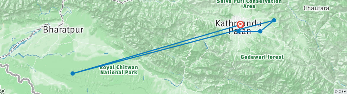 Image of a map showing the route of the tour
