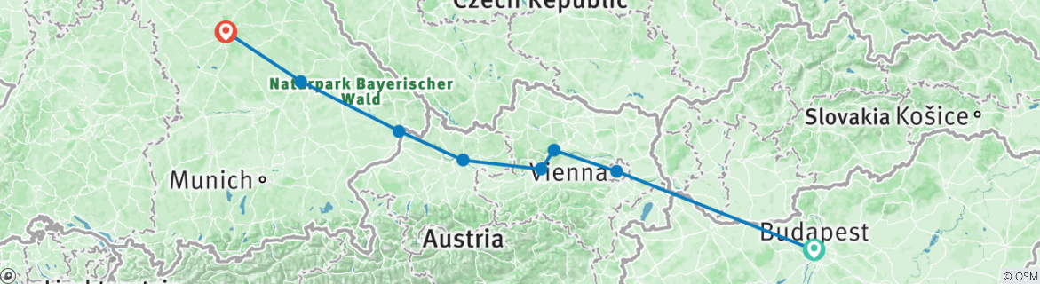 Image of a map showing the route of the tour